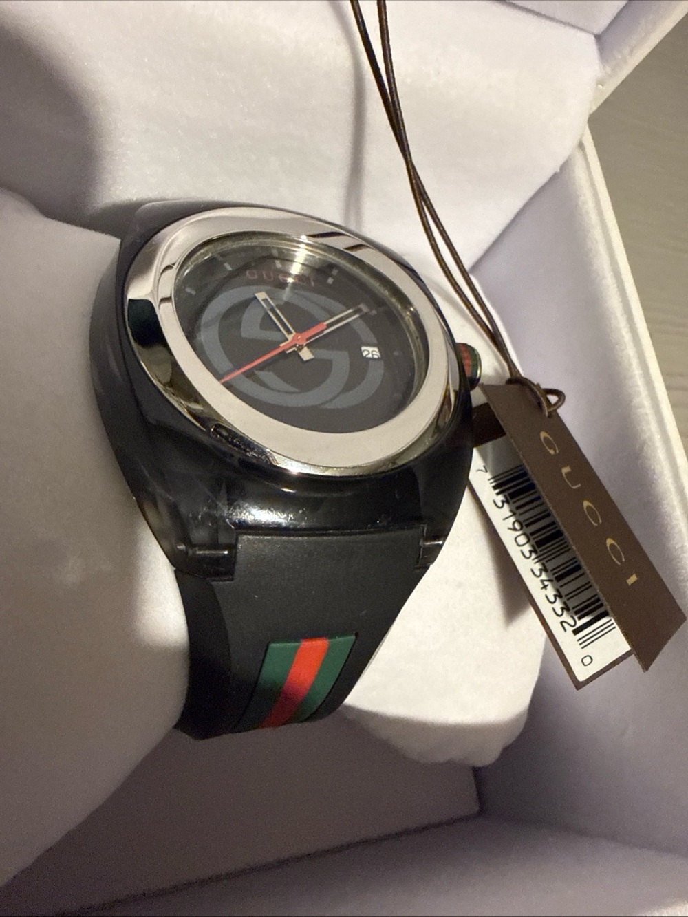 Gucci Black Watch with Red and Green Signature Stripe